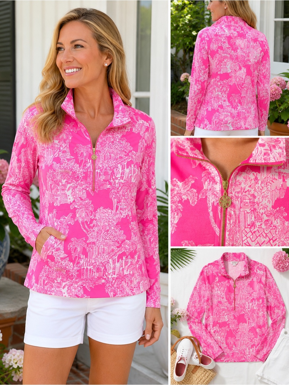 Lilly Pulitzer Quarter Zip Pullover - Palm Beach Print